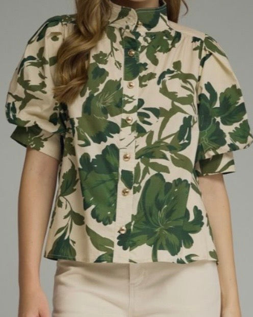 Green Floral Blouse - The Swanky Shack