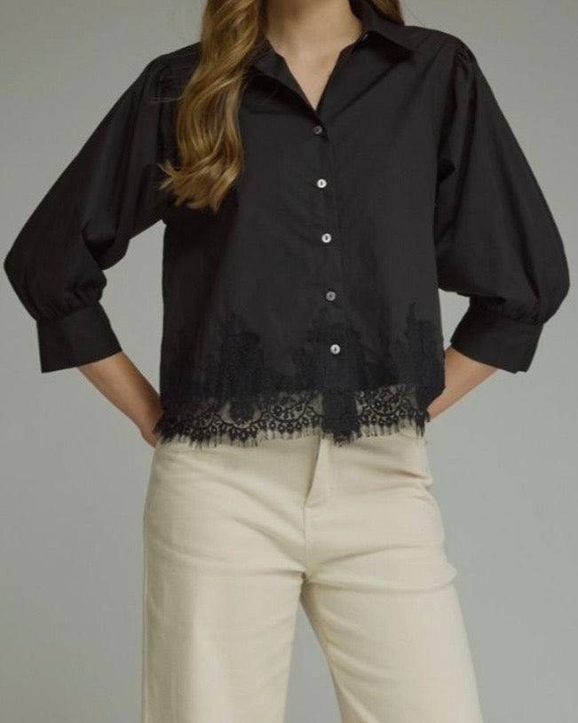 Black Lace Hem Shirt