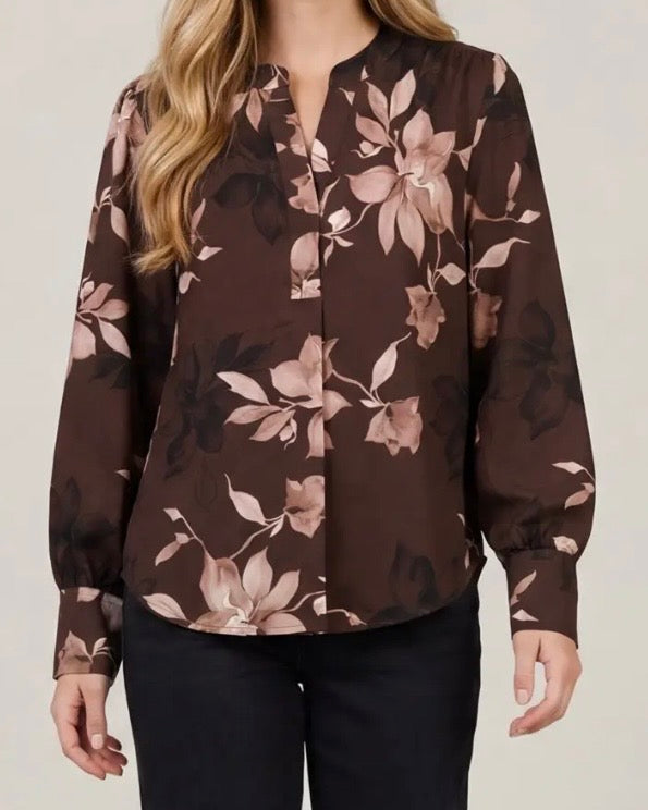 Split Neck Floral Print Blouse - The Swanky Shack