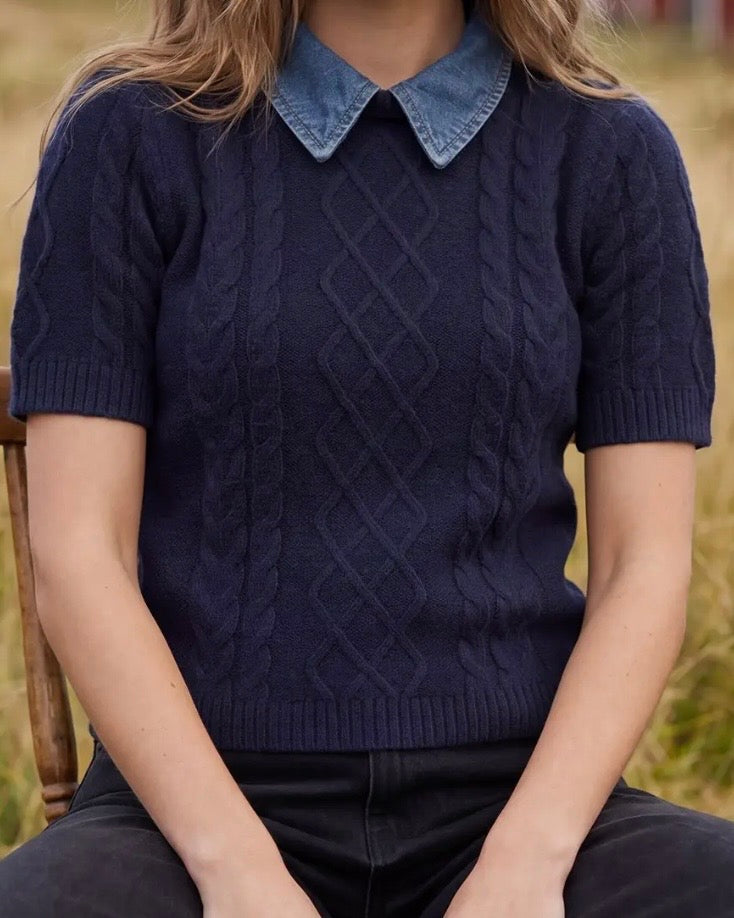 Attachable Collar Navy Sweater Top - The Swanky Shack