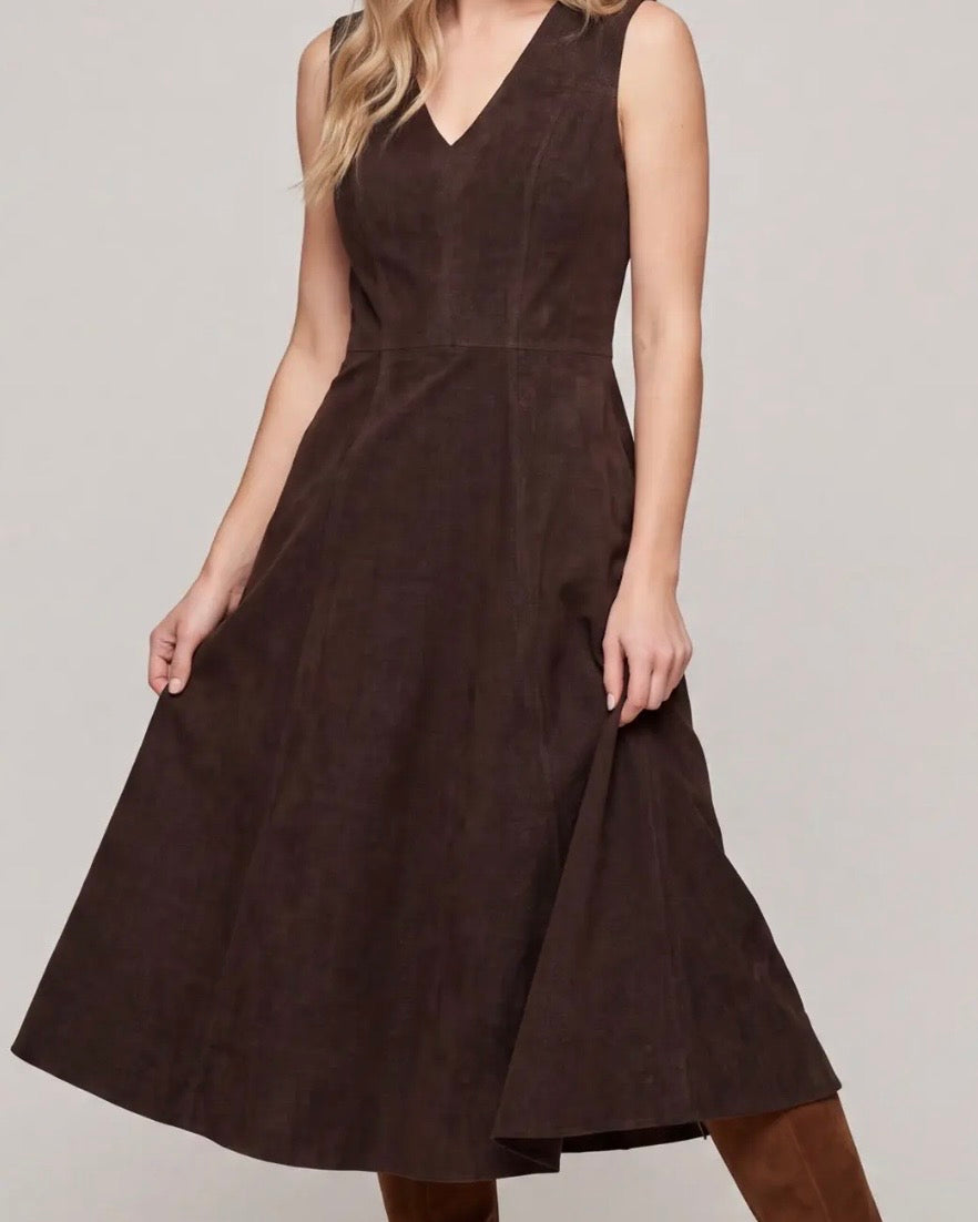 Faux Suede Midi Flare Dress