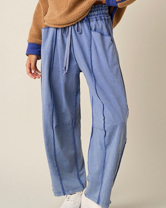 French Blue Mineral Washed Barrel Pant - The Swanky Shack