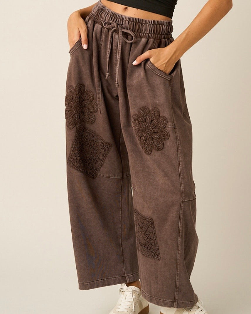 Chocolate Crochet Patch Barrel Pants