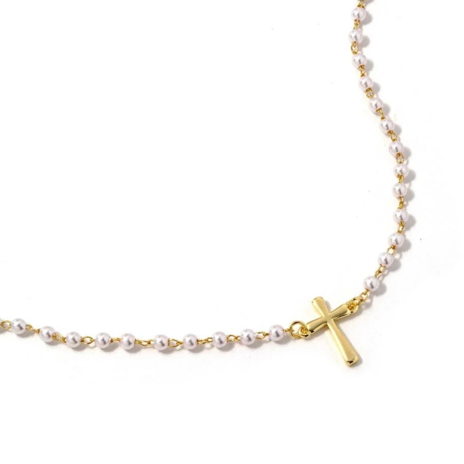 Pearl Cross Necklace - The Swanky Shack