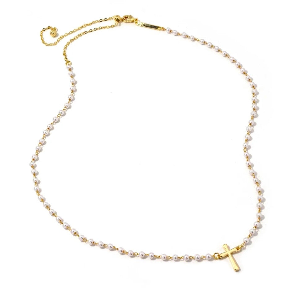 Pearl Cross Necklace - The Swanky Shack