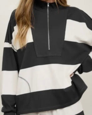 Charcoal Stripe Half Zip Pullover - The Swanky Shack