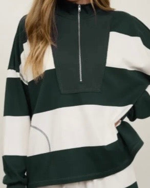 Hunter Green Stripe Half Zip Pullover - The Swanky Shack