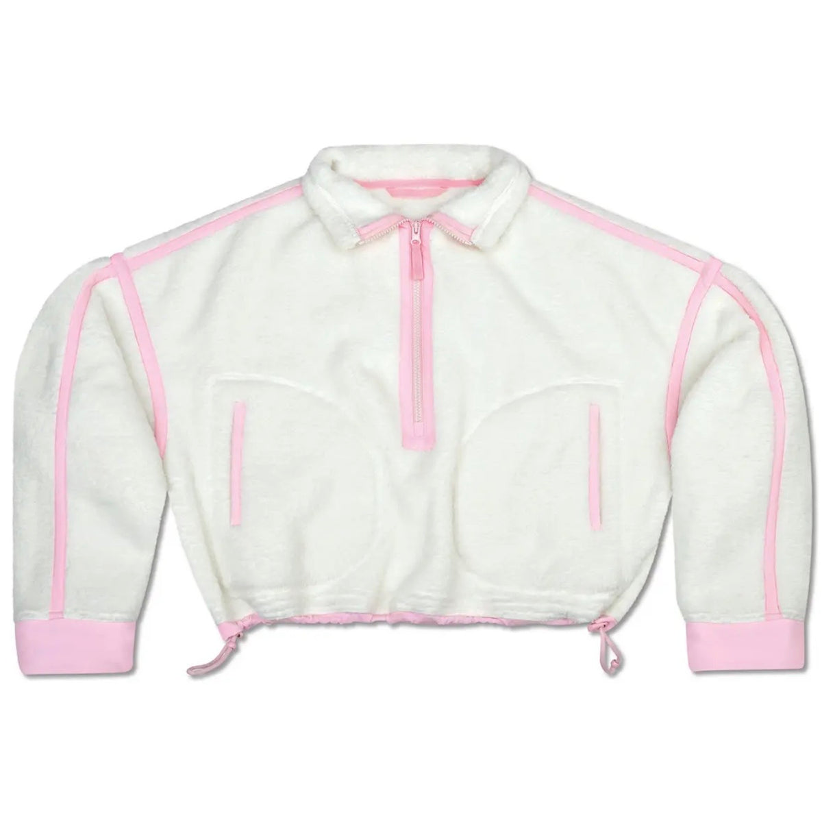 Girls 1/2 Zip Cream & Pink Sherpa Pullover - The Swanky Shack