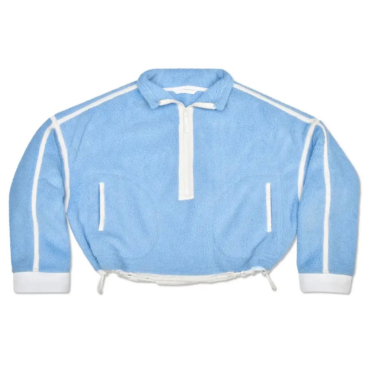 Girls 1/2 Zip Blue & White Sherpa Pullover - The Swanky Shack
