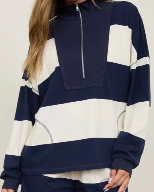 Navy Stripe Half Zip Pullover